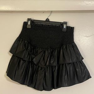 Black Leather Ruffle Skort